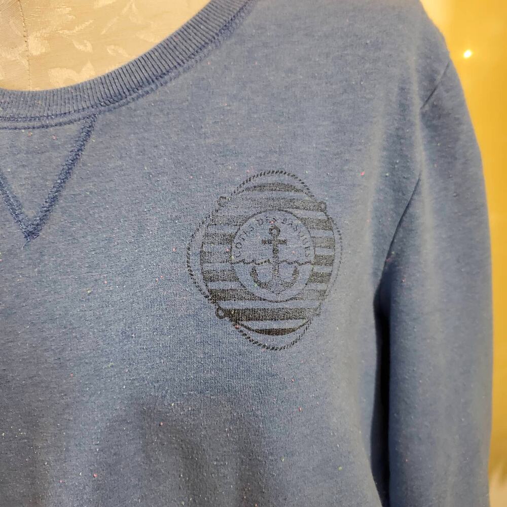 Talbots Women's L Nautical Anchor Confetti Speckled Crew Neck Blue Sweatshirt - Picture 6 of 10